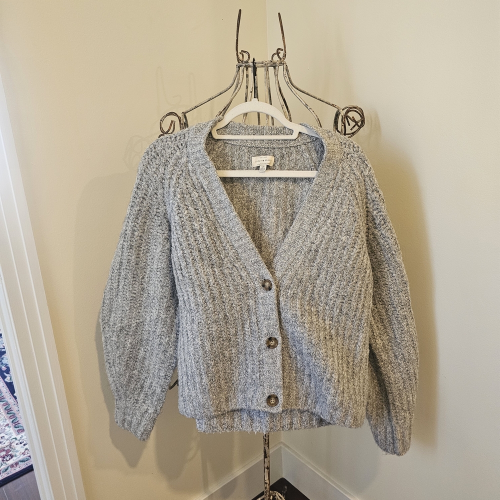 Lucky Brand Heather Gray Button-Front Chunky Knit Cardigan